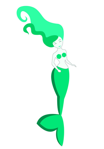 Small, cartoon, fairy, turquoise, magical, mermaid, isolated. - Vector, Image