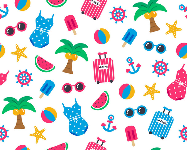  Cute Colorful Summer Holiday Seamless Pattern - ベクター画像