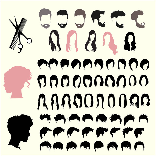      Silhouette of hairstyles and haircuts for men and women - Vector, Image