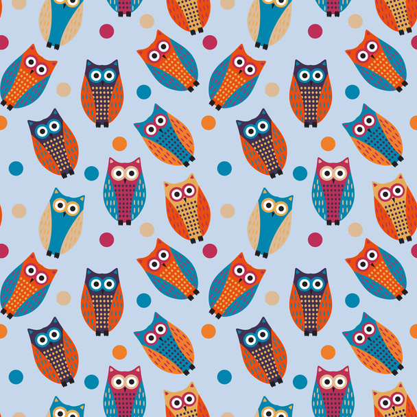 Cute owl kids seamless pattern, vintage style. Funny birds endless baby background. Vector illustration. - Vecteur, image