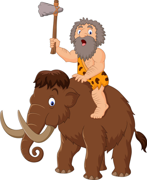 Caveman riding a mammoth - Vektör, Görsel
