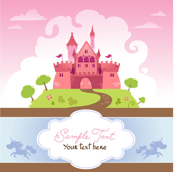 Card With Cartoon Castle - Vector, Image