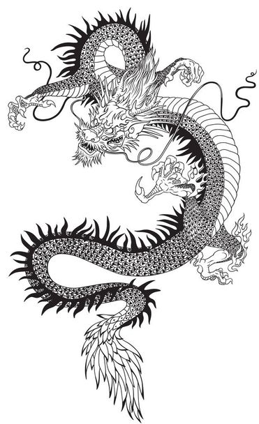 Chinese draak zwart wit - Vector, afbeelding