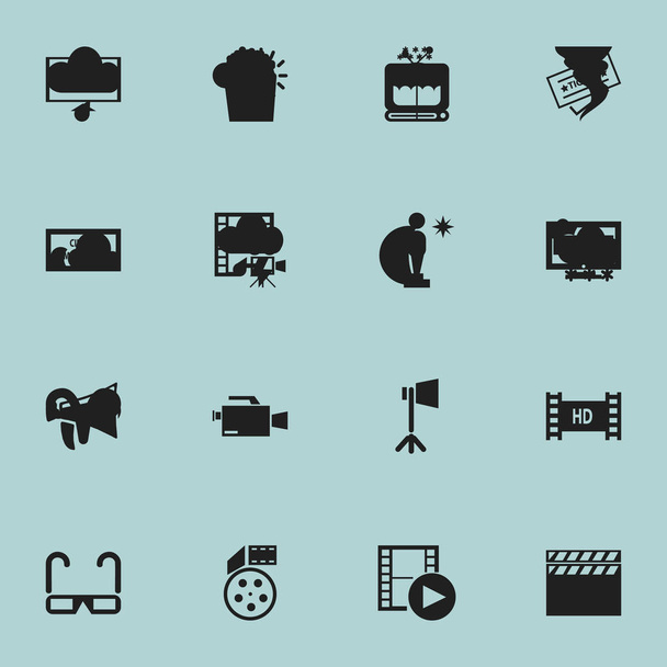 "Set Of 16 Editable Movie Icons". Включает в себя такие символы, как Episode, Record, Studio Light и многое другое. Can be used for Web, Mobile, UI and Infographic Design
. - Вектор,изображение