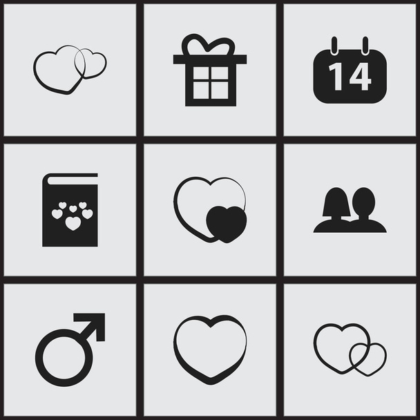 Sada 9 upravitelné srdce ikon. Obsahuje symboly, například obrazec, učebnice, romantika a další. Lze použít pro webové, mobilní, Ui a infografika Design. - Vektor, obrázek