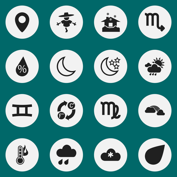Set Of 16 Editable Air Icons. Includes Symbols Such As Zodiac Sign, Moonshine, Temperature And More. Can Be Used For Web, Mobile, UI And Infographic Design. - Vector, Image