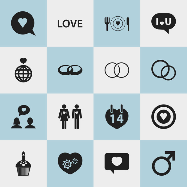 Sada 16 upravitelné lásku ikon. Obsahuje symboly angažmá, šperky, nádobí a další. Lze použít pro webové, mobilní, Ui a infografika Design. - Vektor, obrázek