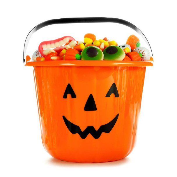 Halloween Jack o Linterna coleccionista de dulces sobre blanco
 - Foto, Imagen