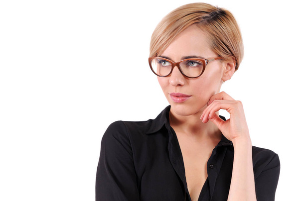 Portrait of a young beautiful blonde woman wearing trendy glasses - Foto, afbeelding