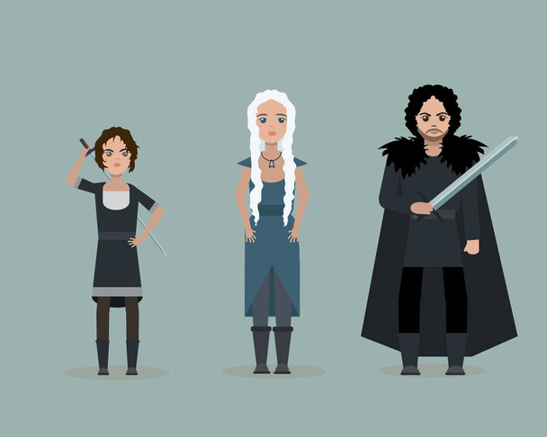 June 28, 2017. Vector cute cartoon characters of Game Of Thrones. Cersei Lannister, Tyrion Lannister, Sansa Stark. Flat style. - Vector, Image
