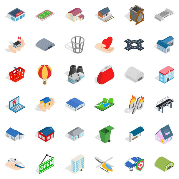 Conjunto de iconos de casa de ciudad, estilo isométrico
 - Vector, Imagen