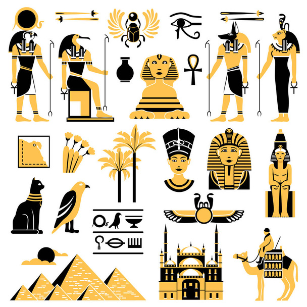 Αίγυπτος σύμβολα διακοσμητικά εικόνες Set - Διάνυσμα, εικόνα