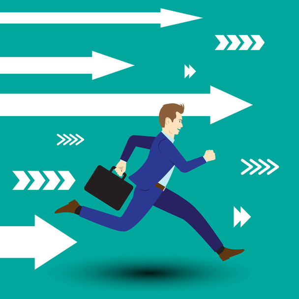 Businessman Running Forward With White Arrows - Vector, Image