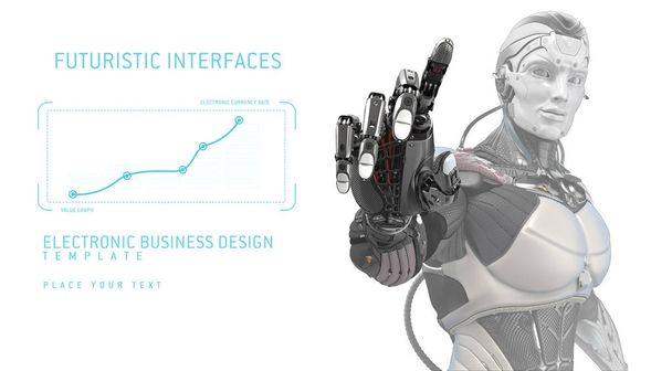 Cyborg in virtual space. E-commerce business design - Foto, afbeelding