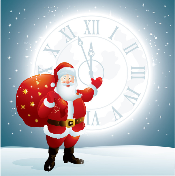 Babbo Natale indica un quadrante dell'orologio sulla luna
 - Vettoriali, immagini