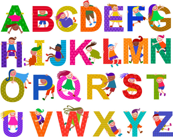 幸せな子供のアルファベット セット - 写真・画像