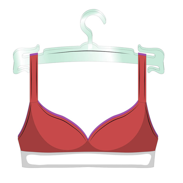 Red bra on a hanger icon. Female sexy underwear isolated on white background. Vector illustration. - Вектор, зображення