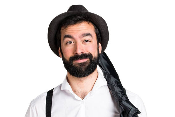 Bokovky muž s plnovousem, držící deštník - Fotografie, Obrázek