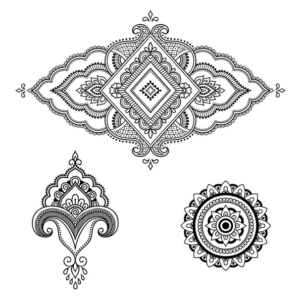 Henna tattoo flower template. Mehndi style. Set of ornamental patterns in the oriental style. - Vektör, Görsel