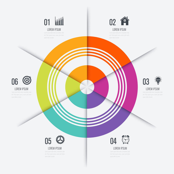 Infographics template 6 options with circle - Vector, imagen