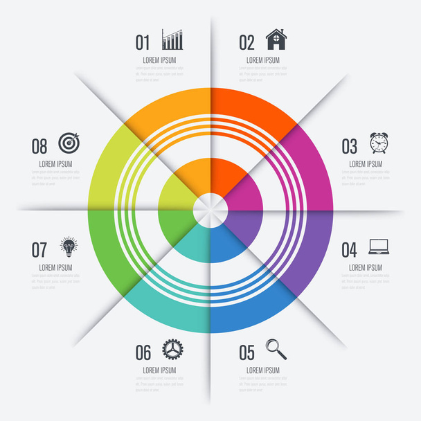 Infographics template 8 options with circle - Διάνυσμα, εικόνα