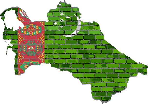 Turkmenistán mapa en una pared de ladrillo
 - Vector, imagen