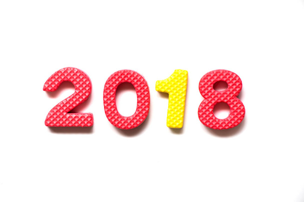 言葉遣い 2018年の白い背景 (新年あけましておめでとうございますの装飾のための概念のグッズ泡アルファベット) - 写真・画像