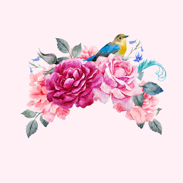 Floral vector composition with bird - Wektor, obraz