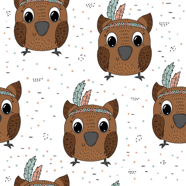 Hand drawn vector Cute seamless pattern with Cute owl - Vektor, obrázek