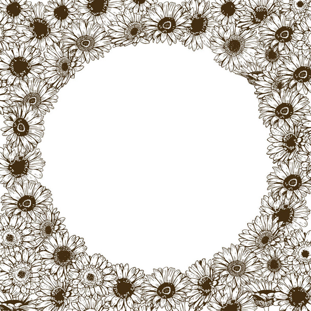 Marco floral de detalladas flores de margaritas dibujadas a mano. Ilustración vectorial
. - Vector, Imagen
