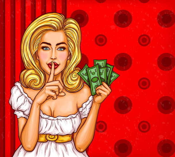 Sexy girl holding money - Vektor, obrázek