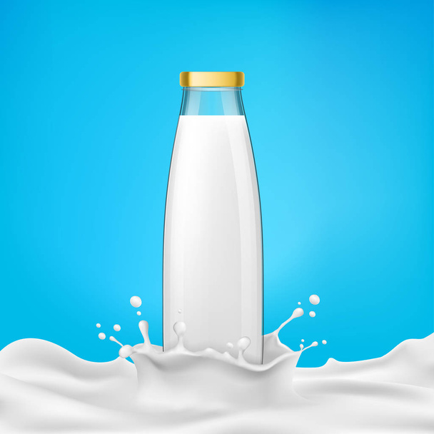 glazen flesje met melk - Vector, afbeelding