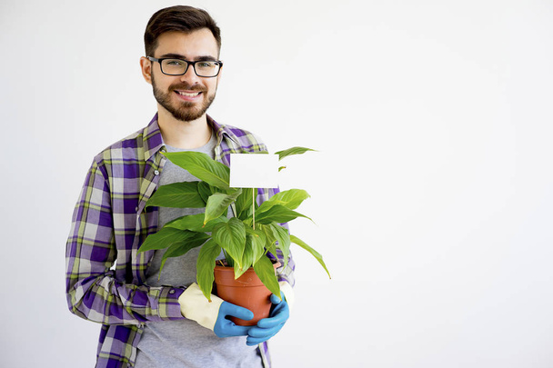 Male gardener with plants - 写真・画像