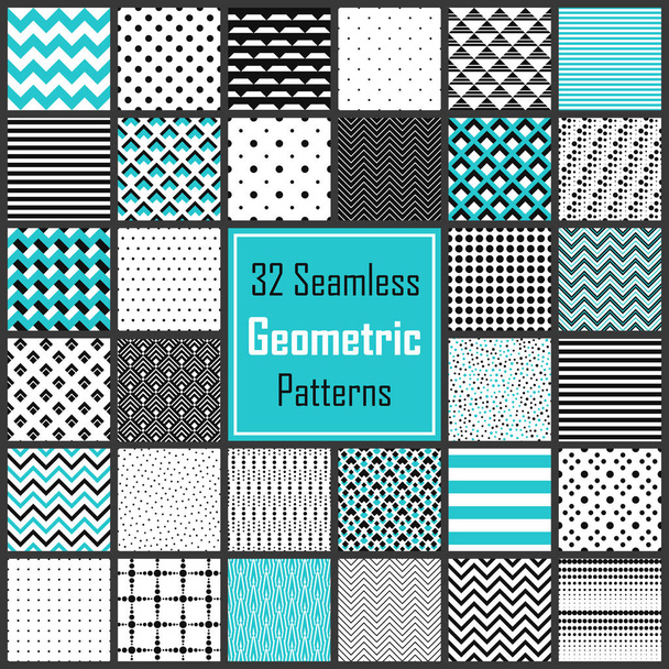 Geometrik siyah beyaz mavi desenleri kümesi - Vektör, Görsel