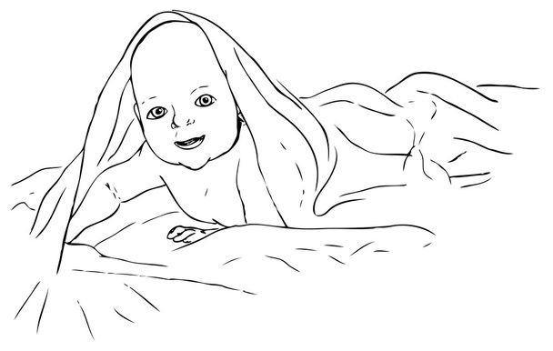 Bebê deitado sob cobertor
 - Vetor, Imagem