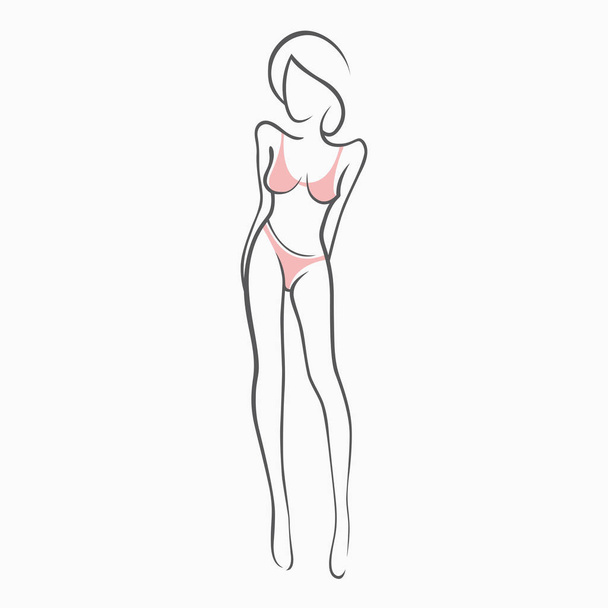 Γυμναστήριο σέξι γυμνό κορίτσι με ένα κομψό σχήμα. Ζεστό σέξι κυρία, μοντέλο σε μια στάση. Υπέροχο κώλο με μαγιό, κιλότες. Συντάσσονται γραφικά για το σχεδιασμό, την αφαίρεση φόντου   - Διάνυσμα, εικόνα