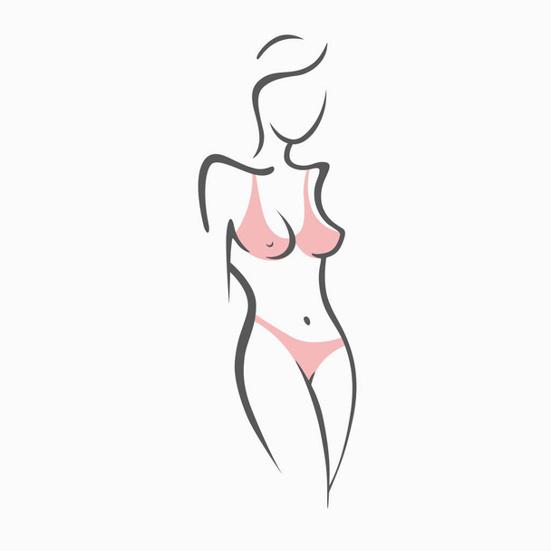 Sexy fitness naked girl with a chic figure. Intimate sexy lady, model in a pose. Lovely  ass In swimsuit, panties. Drawn graphics for design, Abstraction background   - Vector, Image