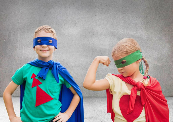 Superhero kids with grey background - Photo, Image