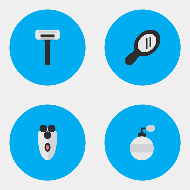 Illustrazione vettoriale Set di semplici icone barbiere. Elementi macchina da barba, rasoio, fragranza e altre macchine sinonimi, rasoio e vetro
. - Vettoriali, immagini