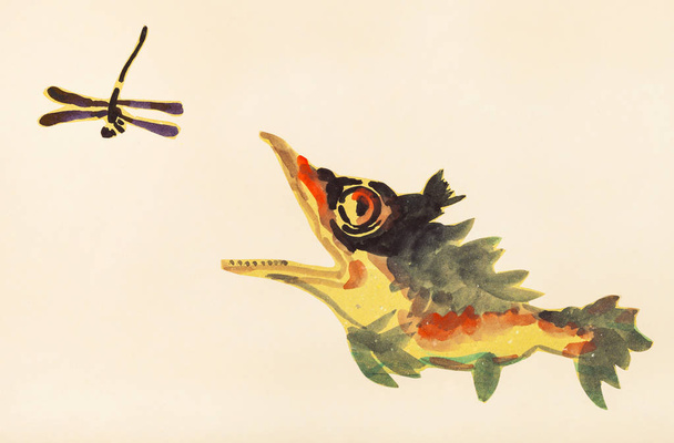 Barsch jagt Libelle - Foto, Bild
