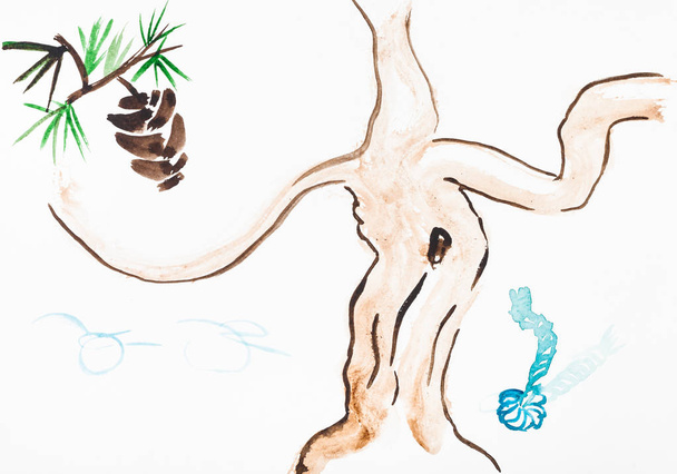 cono de cedro y raíz de mandrágora de hadas
 - Foto, Imagen