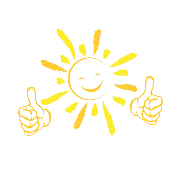 Sun with smile and hands, sun and holidays logo - Vector, Image