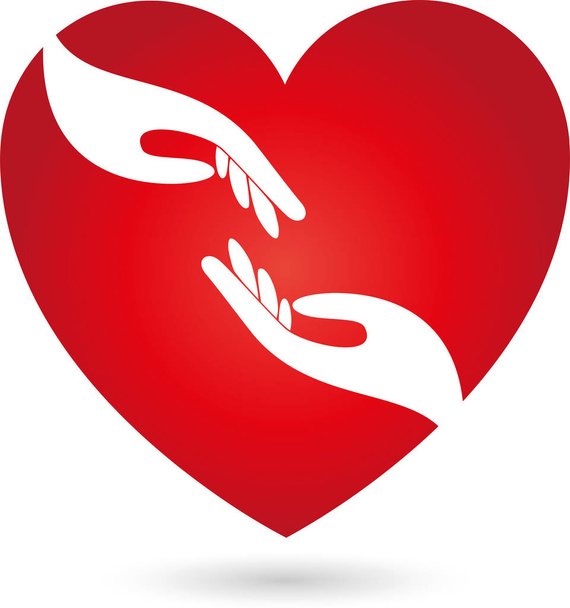 Hart en twee handen, liefde en Helpers Logo - Vector, afbeelding