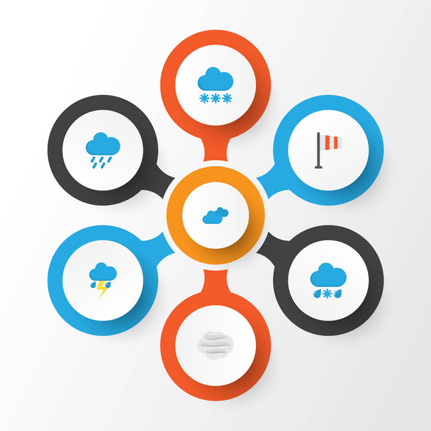 Air Flat Icons Set. Collection Of Snow, Banner, Overcast And Other Elements. Also Includes Symbols Such As Lightning, Shower, Sky. - Vector, Image