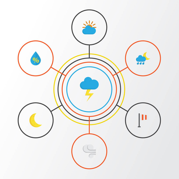 Air Flat Icons Set. "Collection Of Drop, Sunny, Hailstones And Other Elements". Also Includes Symbols such as Drop, Sunny, Colors
. - Вектор,изображение