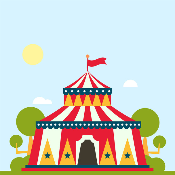 Spettacolo circo tenda spettacolo tenda tendone festa all'aperto con strisce e bandiere isolate segni di carnevale
 - Vettoriali, immagini