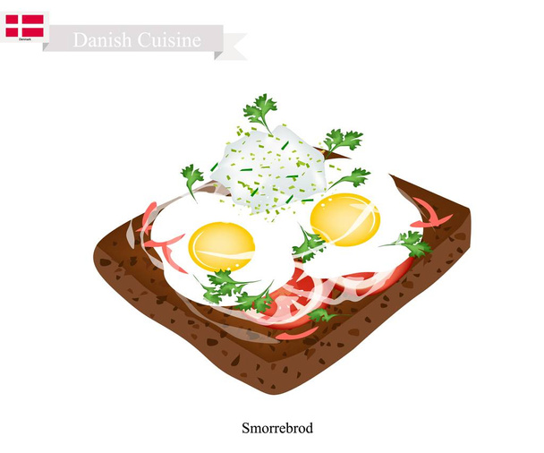 Smorrebrod sült tojás, Dánia nemzeti étel - Vektor, kép