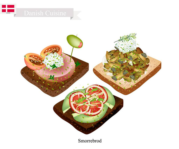 Delicious Smorrebrod, The National Dish of Denmark - Vector, Image