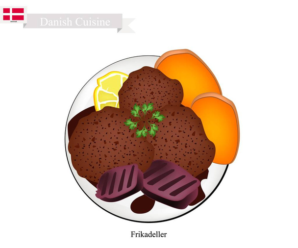 Frikadeller lub smażone wołowiny Patty, popularne danie w Danii - Wektor, obraz