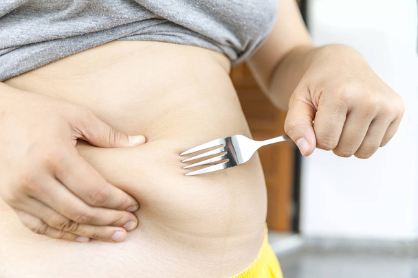 ztratit - břicho - fat - ženy:-je to koncept začít dietu - Fotografie, Obrázek